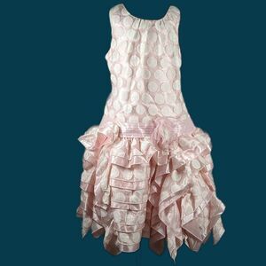 Isobella and Chloe Girls Pink Dotted Multi Ruffle Empire Waist Dress Sze 8 NWT